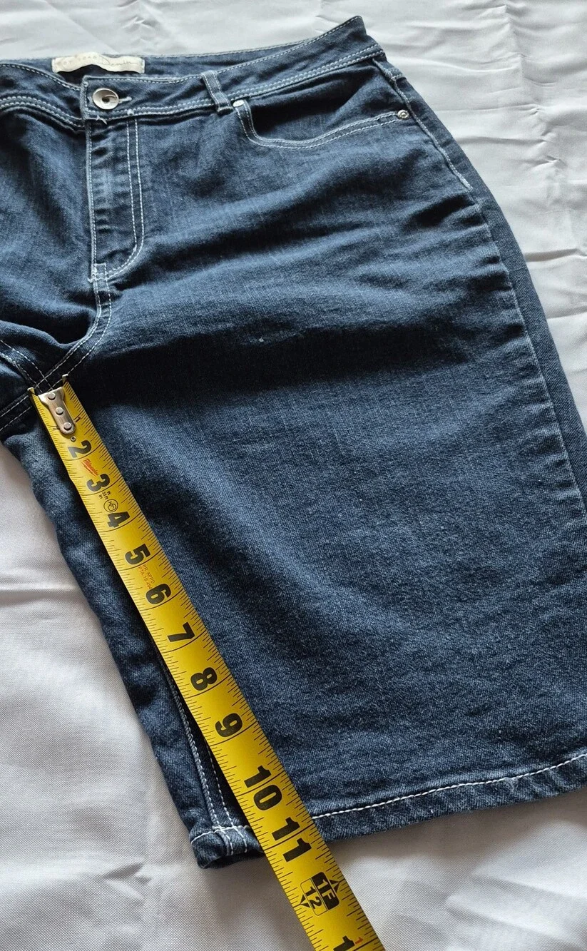 Cato Dark Blue Long Denim Bermuda Shorts with Embroidered Pocket Trim